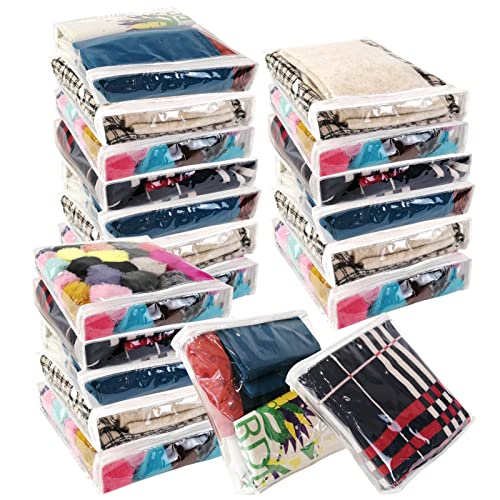 Hlimior 20Pcs Clear Vinyl Zippered Storage Bags, Small Blankets Storage Bags Plastic for T-shirt,Sweater Clothes, Thin Bed Sheet, Little Yarn etc Organizer with Zipper for Closet,10.5 x 10.5 x 2.4 Inch - Image 1