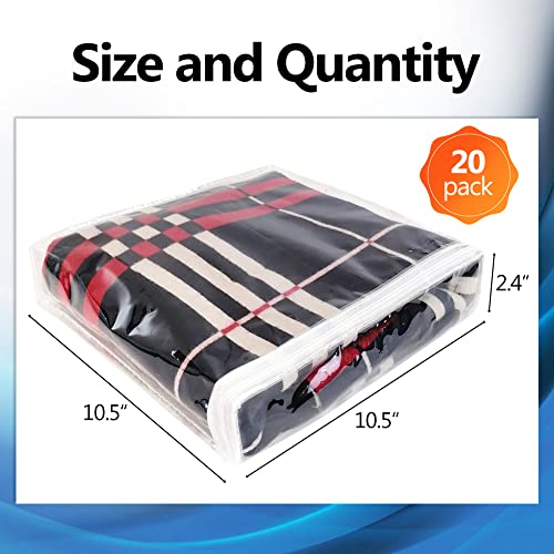 Hlimior 20Pcs Clear Vinyl Zippered Storage Bags, Small Blankets Storage Bags Plastic for T-shirt,Sweater Clothes, Thin Bed Sheet, Little Yarn etc Organizer with Zipper for Closet,10.5 x 10.5 x 2.4 Inch - Image 2