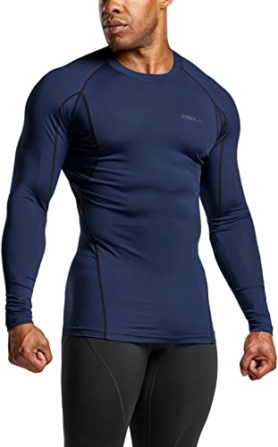TSLA Men's UPF 50+ Compression Shirts, Cool Dry Long Sleeve Athletic Tops, Sports Baselayer Workout Shirt, Navy, X-Large - Image 2