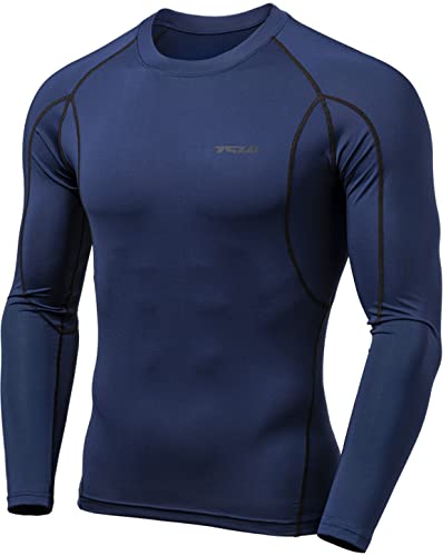 TSLA Men's UPF 50+ Compression Shirts, Cool Dry Long Sleeve Athletic Tops, Sports Baselayer Workout Shirt, Navy, X-Large - Image 1