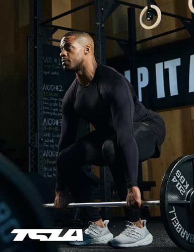 TSLA Men's UPF 50+ Compression Shirts, Cool Dry Long Sleeve Athletic Tops, Sports Baselayer Workout Shirt, Navy, X-Large - Image 5