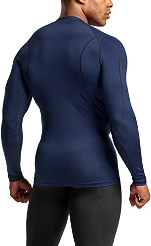 TSLA Men's UPF 50+ Compression Shirts, Cool Dry Long Sleeve Athletic Tops, Sports Baselayer Workout Shirt, Navy, X-Large - Image 4