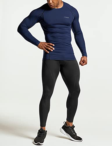 TSLA Men's UPF 50+ Compression Shirts, Cool Dry Long Sleeve Athletic Tops, Sports Baselayer Workout Shirt, Navy, X-Large - Image 3