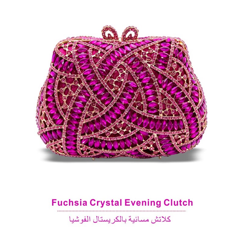 Elegant Crystal Studded Evening Clutch Bag, Classic Metal Frame Formal Party Handbag Women Dinner Wedding Purse