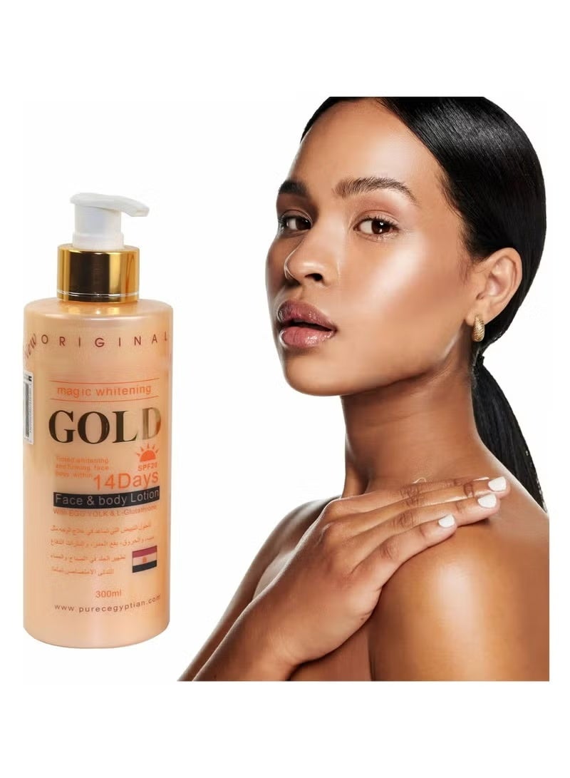 بيور لوشن تبييض الذهب المصري الخالص 300 مل - لوشن تفتيح الجسم لمدة 14 يومًا مع الجلوتاثيون لبشرة مشرقة وموحدة اللون