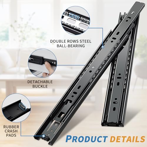 YENUO Full Extension Drawer Slides Side Mount 10 12 14 16 18 20 22 24 Inch Ball Bearing Dresser Cabinet Kitchen Black Rails Track Guide Glides Runners Heavy Duty 100 Lb (Basic Black- 1 Pr,12 Inch) - Image 5