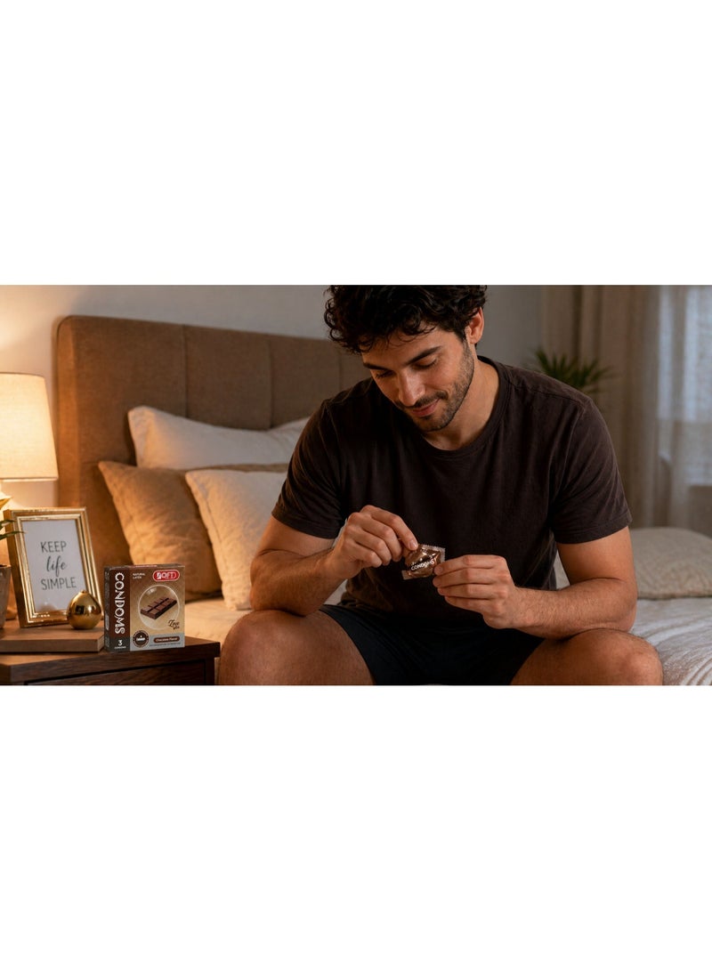 سوفت واقي ذكري بنكهة الشوكولاتة من SOFT Medical – 4 عبوات × 3 قطع، لاتكس طبيعي، كلاسيك مزلق بريميوم، للاستخدام الشخصي للبالغين - Image 3
