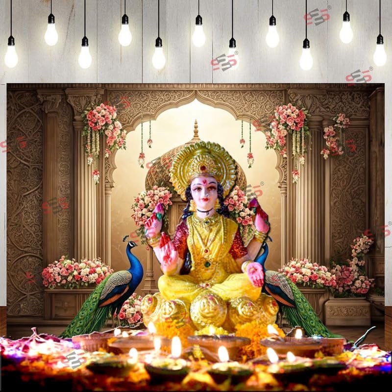 S2S قماش خلفية طائر الطاووس لزينة البوجا التقليدية، قماش زينة خلفية | قماش ستارة لجميع المهرجانات والفعاليات والمناسبات - (5 × 8 قدم) (طائر الطاووس الثاني) - Image 2