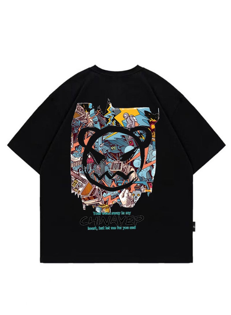 Summer short-sleeved T-shirt couple style personalized pocket T-shirt solid color breathable loose sports round neck top - Image 1