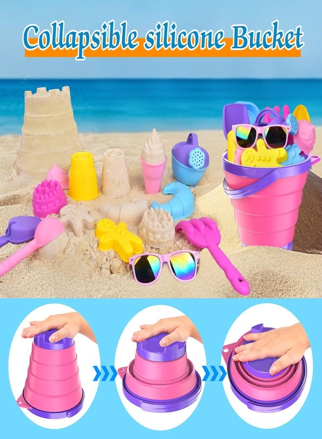 Fegalop 31PCS Beach Toys Set for Girls Kids, Collapsible Sand Bucket and Shovels Set with Watering Can, Ice Cream Cake Sand Molds,Mesh Bag, Outdoor Play Travel Beach Toys for Kids Toddler Boys Girls - Image 3