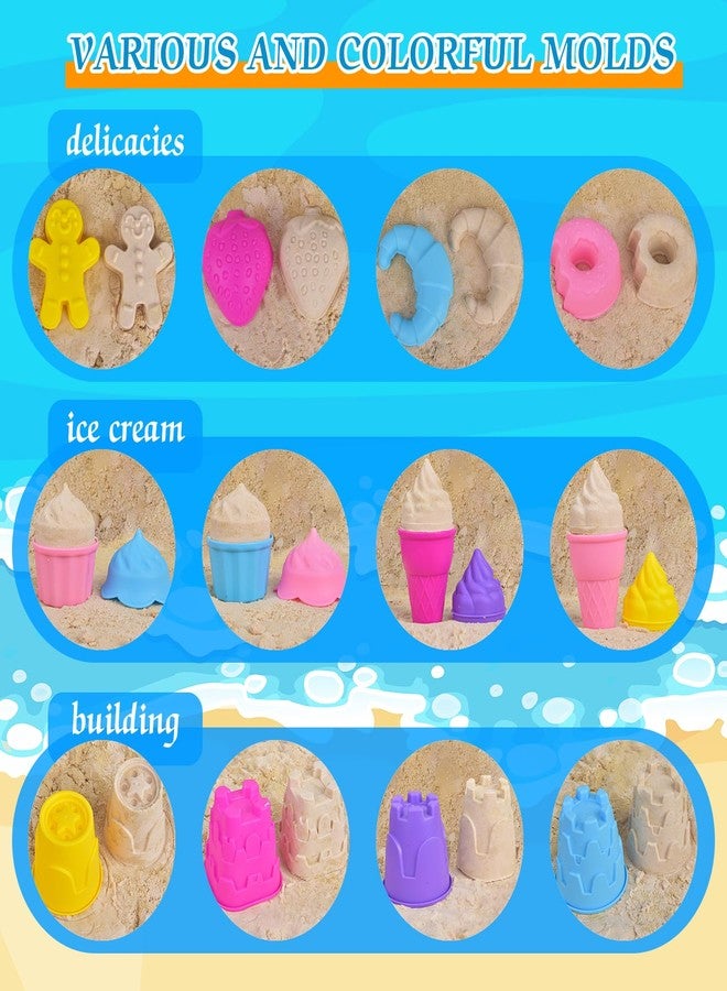 Fegalop 31PCS Beach Toys Set for Girls Kids, Collapsible Sand Bucket and Shovels Set with Watering Can, Ice Cream Cake Sand Molds,Mesh Bag, Outdoor Play Travel Beach Toys for Kids Toddler Boys Girls - Image 5