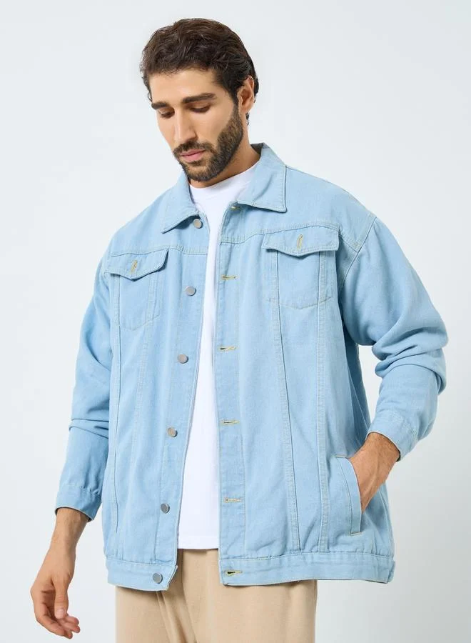Men Oversized Denim Jacket with Pockets