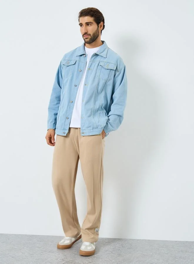Styli Men Oversized Denim Jacket with Pockets