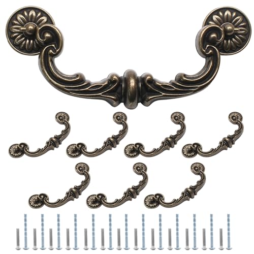 Uenhoy 8 Pack Vintage Drawer Pulls 6 Inch 150mm Hole Center Drop Bail Cabinet Pulls Bronze Bail Handle Drop Pull Handles for Cabinet Dresser Drawer - Image 1
