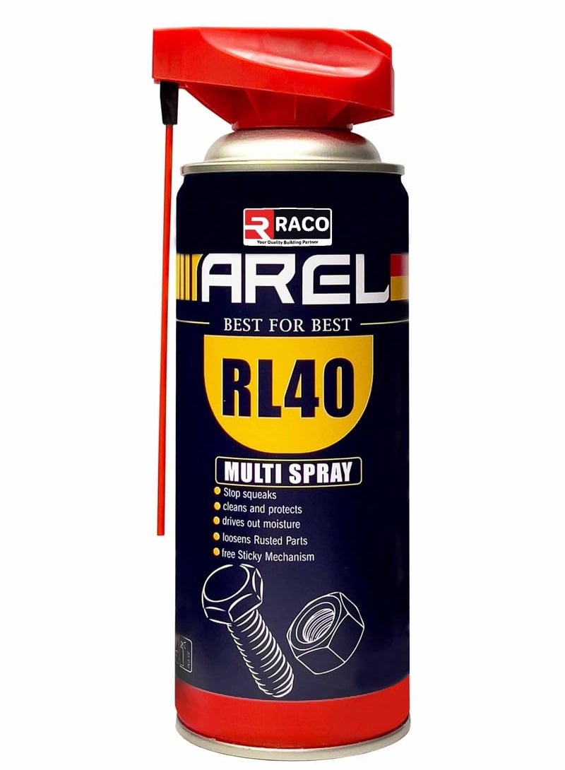 RACO AREL RL40 Multi Spray All-Purpose Lubricant and Cleaner for Home, Garage, and Industrial Use Rust Protection, Grease Removal, and Squeak Reduction 450ml - Image 1