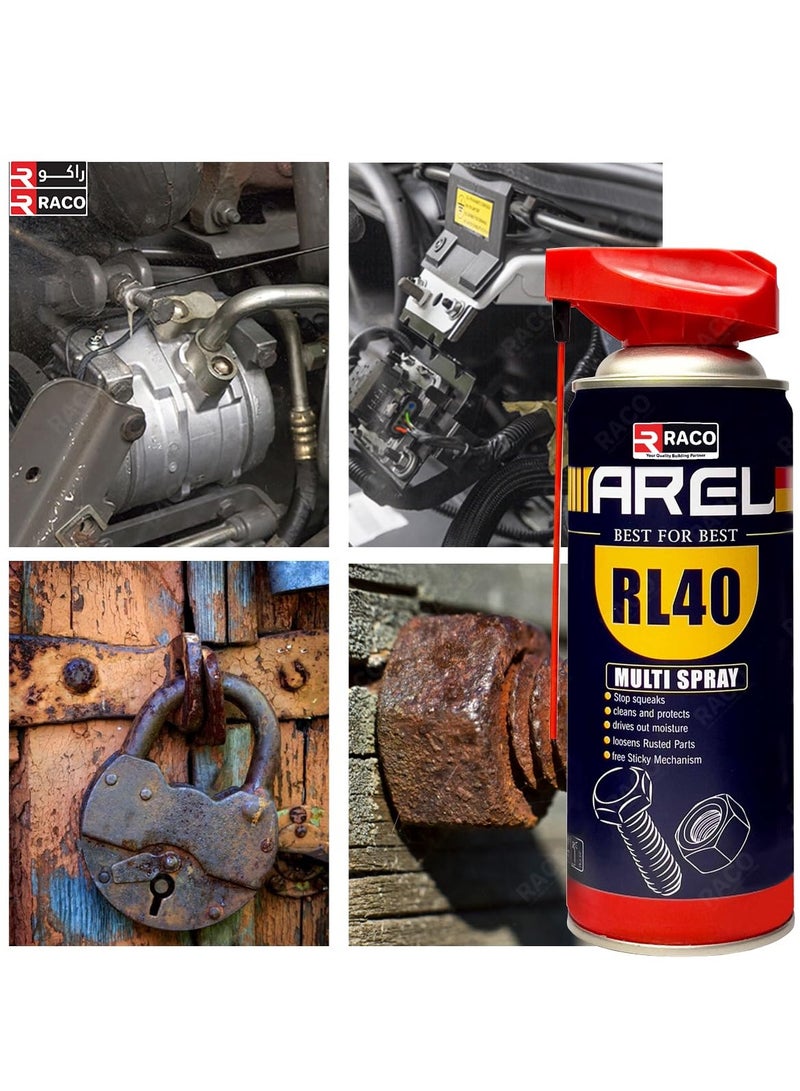 RACO AREL RL40 Multi Spray All-Purpose Lubricant and Cleaner for Home, Garage, and Industrial Use Rust Protection, Grease Removal, and Squeak Reduction 450ml - Image 3