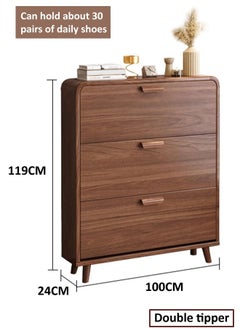 fashionhome 3 Tiers Flip Down Round Corner Design Shoe Cabinet Narrow Entryway Shoe Organizer Durable Wood Shoe Rack with Display Shelf for Living Room Hallway 100x24x119 cm  - Image 4