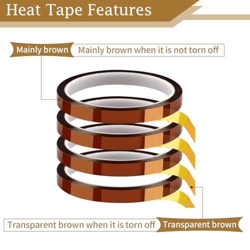 PEASUG Heat Tape, 4 Rolls High Temperature Heat Resistant Tape, Adhesive Heat Tape for Sublimation, Heat Press, Electronics, Soldering, Circuit Board, 10mm x33m(108ft) - Image 5