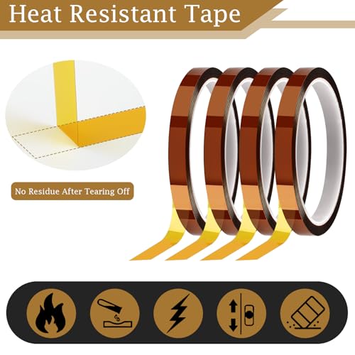 PEASUG Heat Tape, 4 Rolls High Temperature Heat Resistant Tape, Adhesive Heat Tape for Sublimation, Heat Press, Electronics, Soldering, Circuit Board, 10mm x33m(108ft) - Image 3