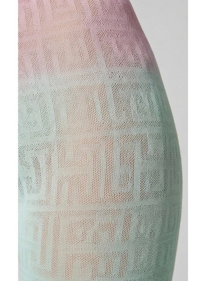 Women's Sheer Mesh Geometric Print Long Sleeve Beach Cover-Up Dress, Gradient Pink & Mint Green - Image 3