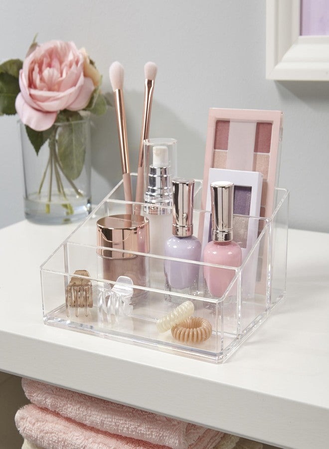 STORi Clear Plastic Small Countertop Vanity Makeup Organizer, Compact Rectangular 4-Compartment Holder for Brushes, Eyeshadow Palettes, & Beauty Supplies, Made in USA - Image 3