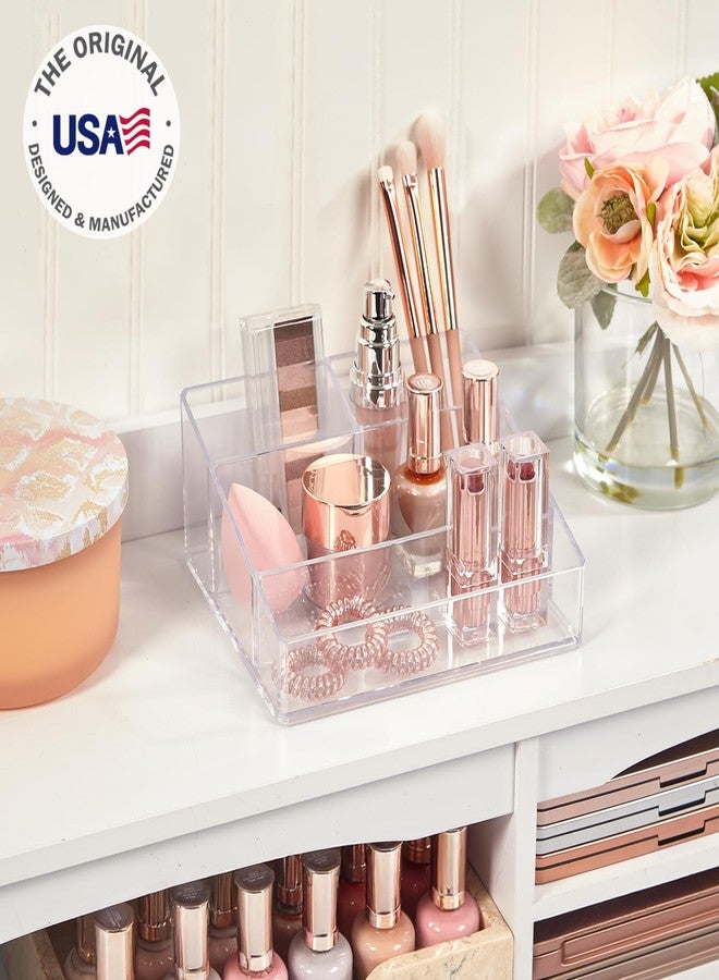 STORi Clear Plastic Small Countertop Vanity Makeup Organizer, Compact Rectangular 4-Compartment Holder for Brushes, Eyeshadow Palettes, & Beauty Supplies, Made in USA - Image 2
