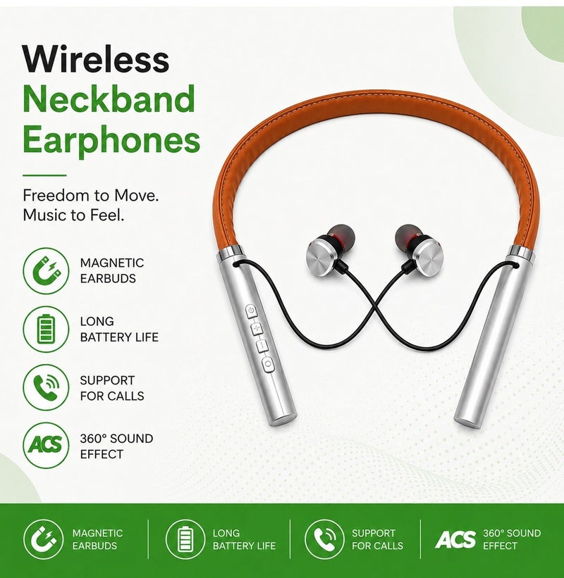Wireless Bluetooth Neckband Earphones IM-275 with Bluetooth 5.2, 10mm Bass Driver, Magnetic Earbuds, Type-C Fast Charging, 25H Playtime, Built-in Microphone, Hands-Free Calling, Sports Headset for Android, iOS, Laptop & Tablet ERPC-IM275. - Image 5