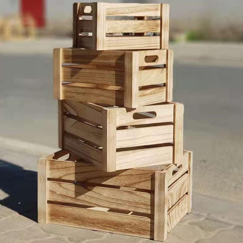 LINGWEI (Set of 4) Wooden Storage Box with Handles Decorative Wooden Storage Crates, Wood Boxes Rustic Farmhouse Style for Storage and Display Decorative Wooden Crates for Home. (Natural) - Image 4