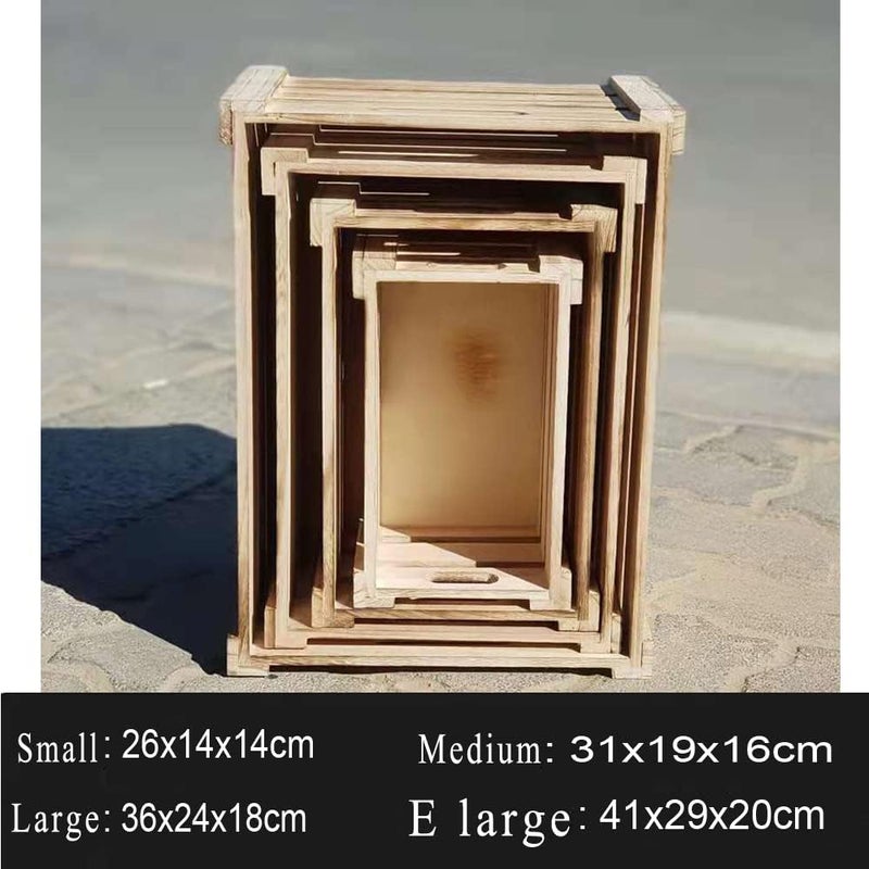 LINGWEI (Set of 4) Wooden Storage Box with Handles Decorative Wooden Storage Crates, Wood Boxes Rustic Farmhouse Style for Storage and Display Decorative Wooden Crates for Home. (Natural) - Image 5
