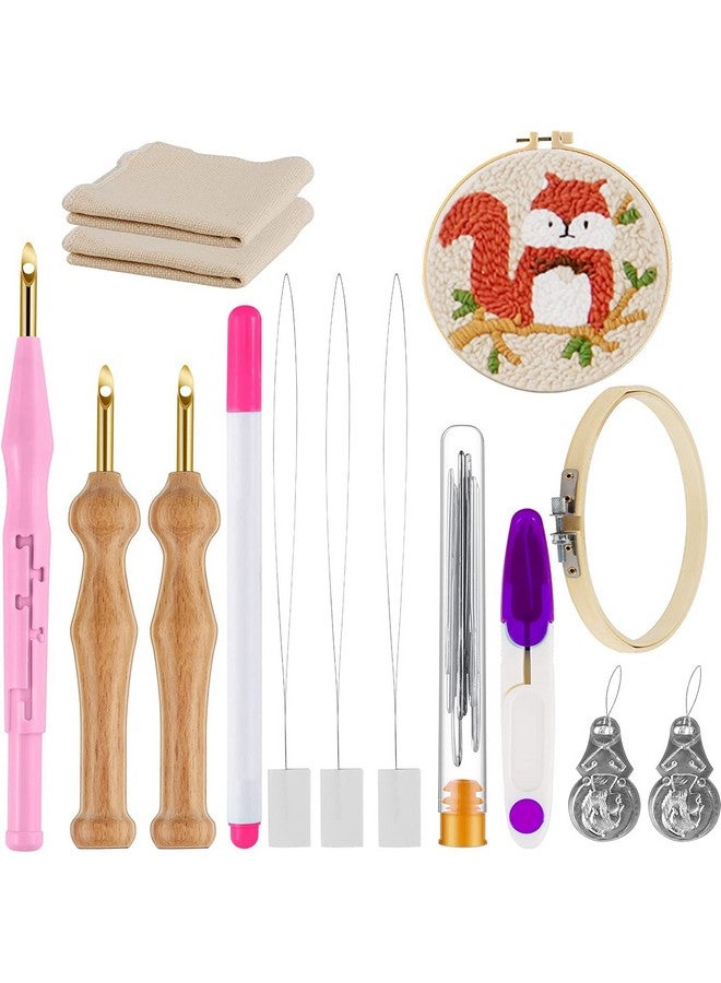 MSDADA 21Pc Punch Needle Embroidery Kits Adjustable Punch Needle Tool, Wooden Handle Embroidery Pen, Hoops, Punch Needle Cloth, Big Eye Needles, Needle Threaders（Pink）  - Image 1