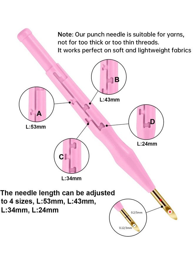 MSDADA 21Pc Punch Needle Embroidery Kits Adjustable Punch Needle Tool, Wooden Handle Embroidery Pen, Hoops, Punch Needle Cloth, Big Eye Needles, Needle Threaders（Pink）  - Image 5
