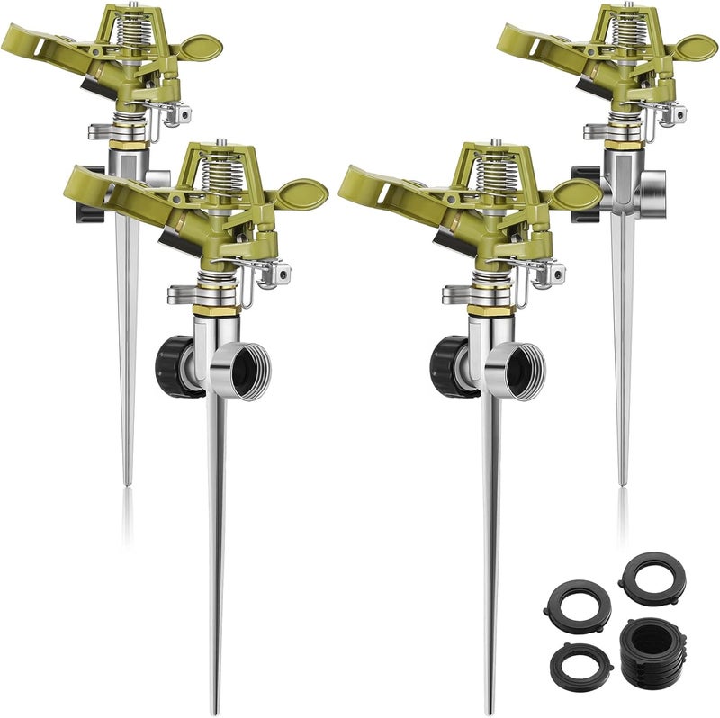 Chengu Zinc Alloy Water Sprinklers for Lawns Yard Sprinklers Heavy Duty Sprinkler Heads Adjustable 360 Degree Watering Impact Sprinklers Pulsating Garden Sprinklers for Large Area Irrigation(4 Set) - Image 1