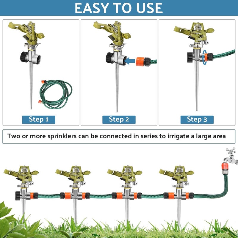 Chengu Zinc Alloy Water Sprinklers for Lawns Yard Sprinklers Heavy Duty Sprinkler Heads Adjustable 360 Degree Watering Impact Sprinklers Pulsating Garden Sprinklers for Large Area Irrigation(4 Set) - Image 4