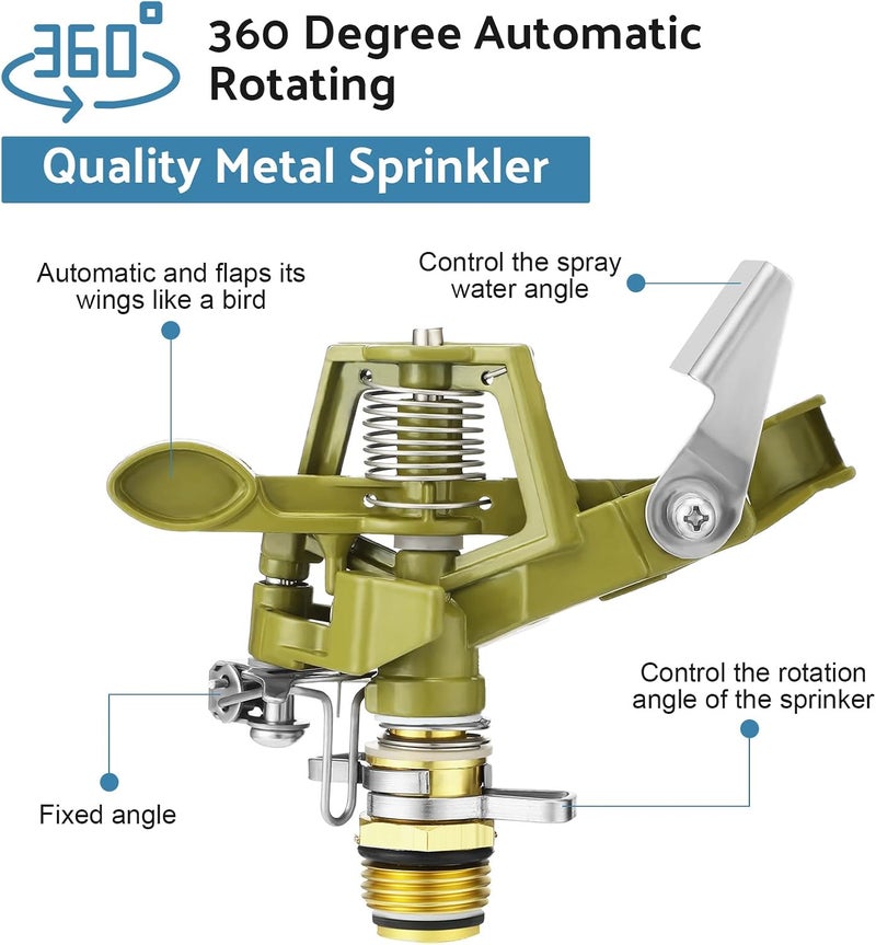 Chengu Zinc Alloy Water Sprinklers for Lawns Yard Sprinklers Heavy Duty Sprinkler Heads Adjustable 360 Degree Watering Impact Sprinklers Pulsating Garden Sprinklers for Large Area Irrigation(4 Set) - Image 3