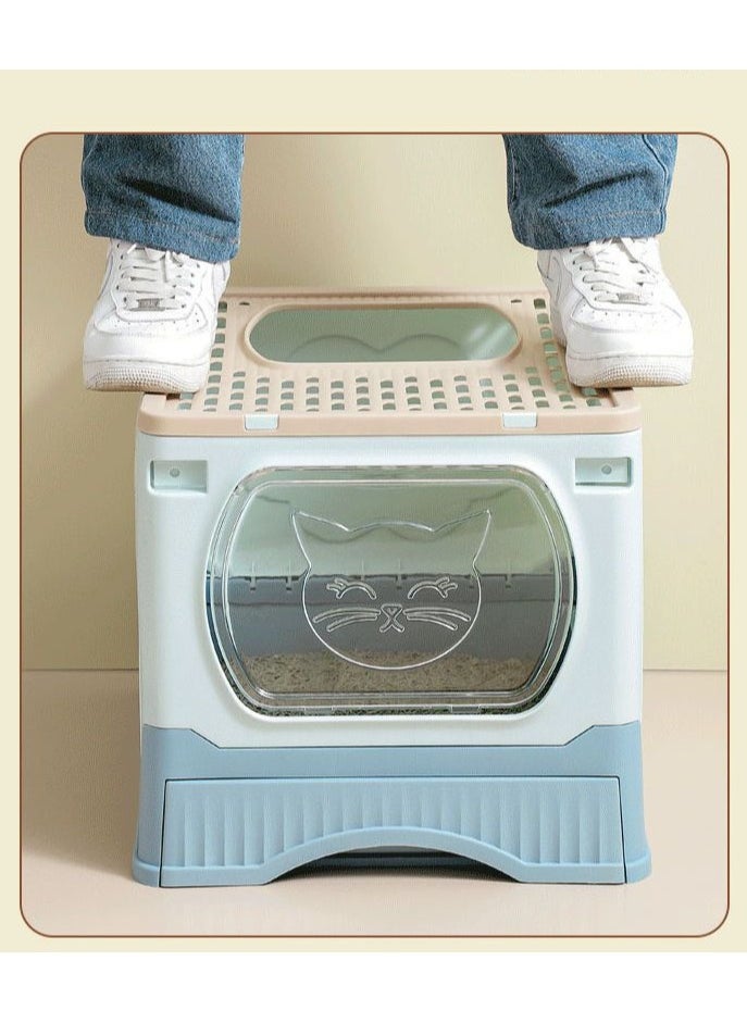 GT-Wheel - Large Foldable Cat Litter Box with Lid and Kitty Litter Scoop Drawer Front Entry & Top Exit Covered Kitten Box - Image 1
