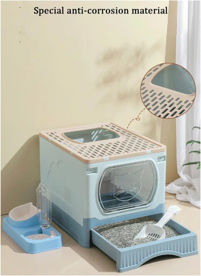 GT-Wheel - Large Foldable Cat Litter Box with Lid and Kitty Litter Scoop Drawer Front Entry & Top Exit Covered Kitten Box - Image 1