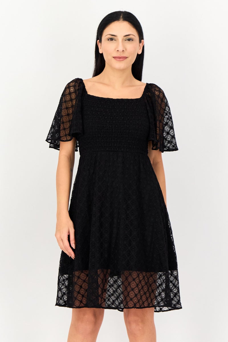 VERO MODA Women Textured Mini Dress, Black - Image 1