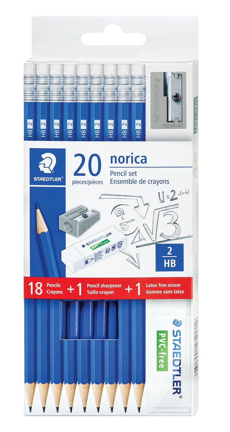 STAEDTLER مجموعة أقلام STAEDTLER نوركا: 18 قلم رصاص مسبق الشحذ #2 HB مع 1 ممحاة و 1 مبراة، رصاص مقاوم للكسر - Image 1