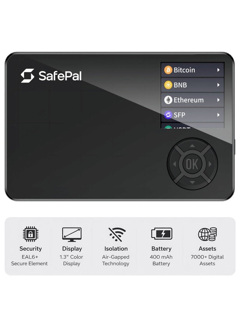 Safepal S1 Hardware Wallet | Safest Crypto & NFT Cold Storage, Air Gapped, Full Color Screen, Type-C Connectivity, 7000+ Coins Supported, for Android, IOS, Windows, MAC - Black - Image 1