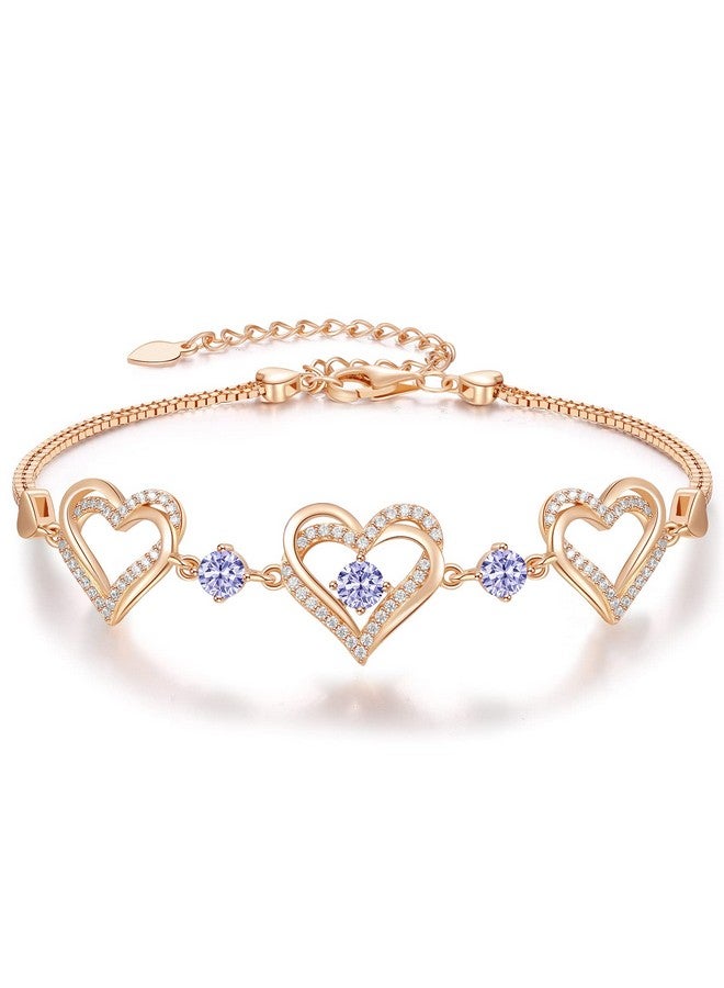 CDE Forever Love Heart Charm Link Bracelet For Women Rose Gold Plated Brass Birthstone Bracelet Anniversary Birthday Valentine'S Day Jewelry Gifts For Women Wife Her Girlfriend - Image 1