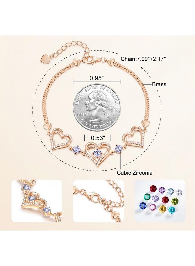 CDE Forever Love Heart Charm Link Bracelet For Women Rose Gold Plated Brass Birthstone Bracelet Anniversary Birthday Valentine'S Day Jewelry Gifts For Women Wife Her Girlfriend - Image 5