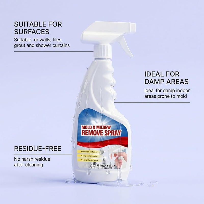 Goreem Wall Mold Remover Spray - 355ml Spray Cleaner for Mold,Household Wall Cleaner for Bathroom Shower Household Kitchen Ceiling Toilet Sink Bathtub - Image 1
