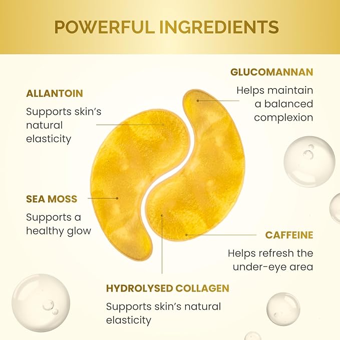 Plantifique Under Eye Gel Patches 20 Pairs Gold Under Eye Patches for Dark Circles with Collagen Caffeine Cooling Eye Mask for Puffy Eyes and Bags Gel Eye Pads Under Eye Masks Skincare - Image 3