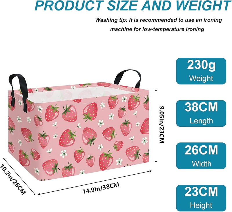 FANKANG Storage Bins,Nursery Hamper Canvas Laundry Basket Foldable with Waterproof PE Coating Storage Baskets for Boys and Girls, Office, Bedroom, Clothes,Toys(Rec-Strawberry - Image 2