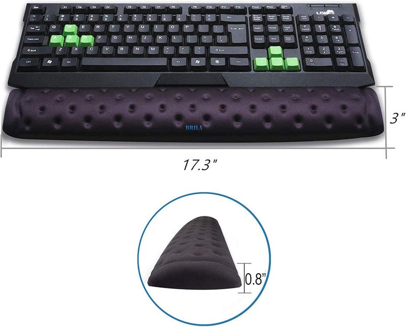 BRILA Keyboard Wrist Rest Support Cushion Pad for Computer, Laptop, Office Work, PC Gaming - Memory Foam Gel with Massage Holes Design - Non-Slip Easy Typing Wrist Pain Relief (Black Keyboard Pad) - Image 3