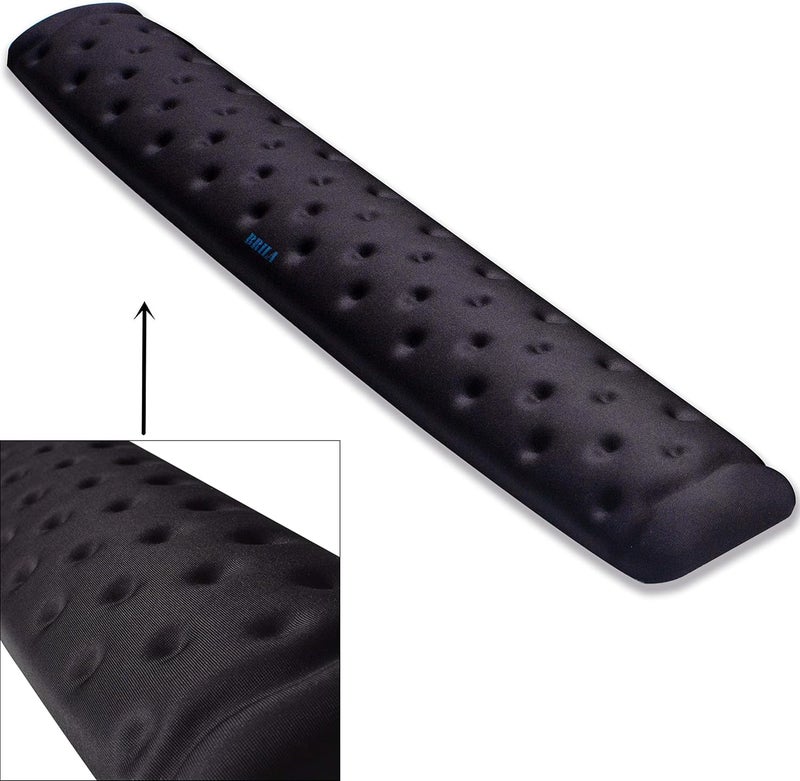 BRILA Keyboard Wrist Rest Support Cushion Pad for Computer, Laptop, Office Work, PC Gaming - Memory Foam Gel with Massage Holes Design - Non-Slip Easy Typing Wrist Pain Relief (Black Keyboard Pad) - Image 1