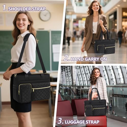 SDYSM Teacher Tote Bag 156 inch Laptop Bag Work Bags for Women Nurse Tote Professional Computer Messenger Shoulder Bags Laptop Briefcase for Office College Nursing Black - Image 3