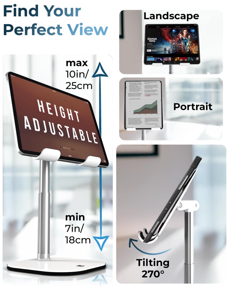 COOPER TabHolder, 7-10" Height Adjustable Tablet Stand, Premium iPad Stand for Desk, 270Â° Tilt iPad Holder for Desk, Tablet Holder, 15.6-17" Portable Monitor Support (Black) - Image 3