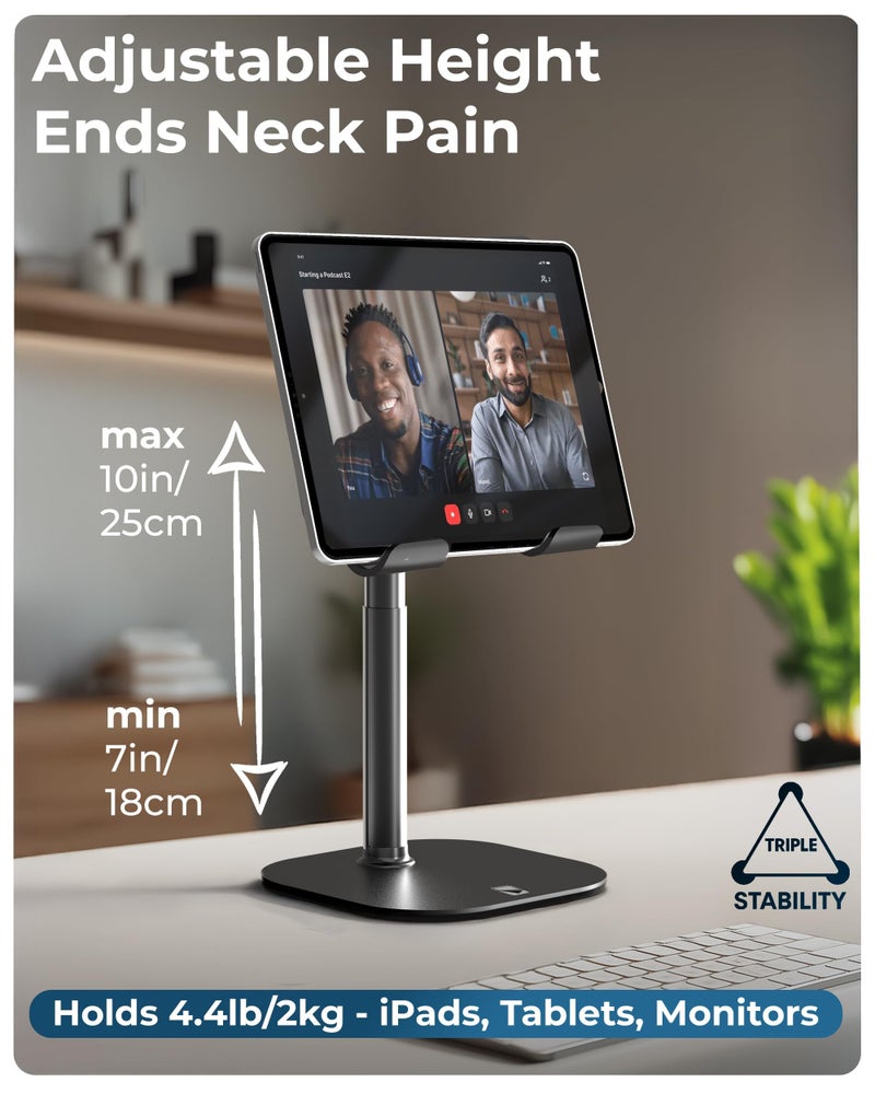 COOPER TabHolder, 7-10" Height Adjustable Tablet Stand, Premium iPad Stand for Desk, 270Â° Tilt iPad Holder for Desk, Tablet Holder, 15.6-17" Portable Monitor Support (Black) - Image 2