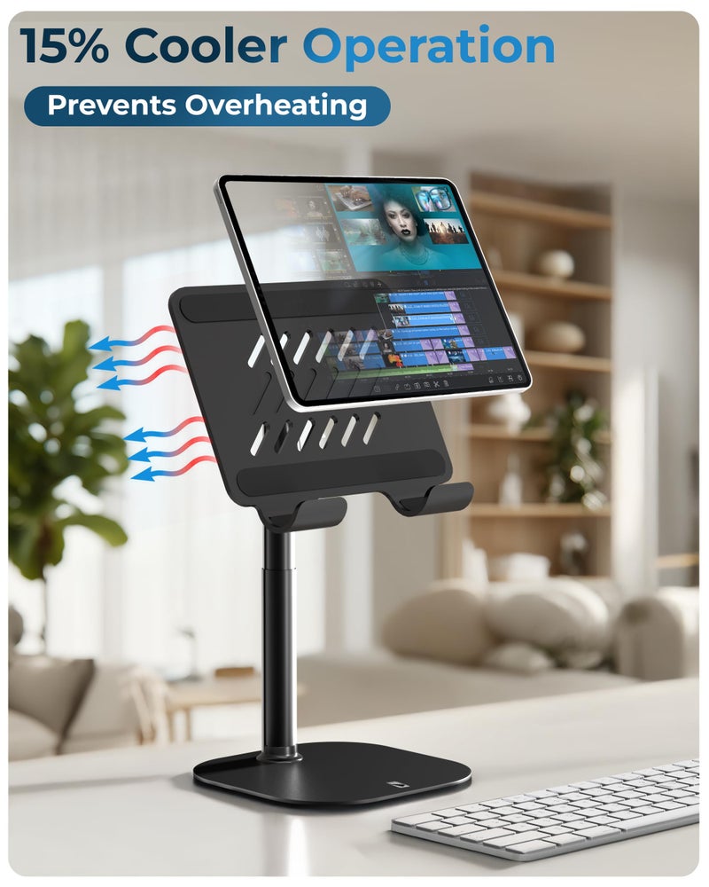 COOPER TabHolder, 7-10" Height Adjustable Tablet Stand, Premium iPad Stand for Desk, 270Â° Tilt iPad Holder for Desk, Tablet Holder, 15.6-17" Portable Monitor Support (Black) - Image 4